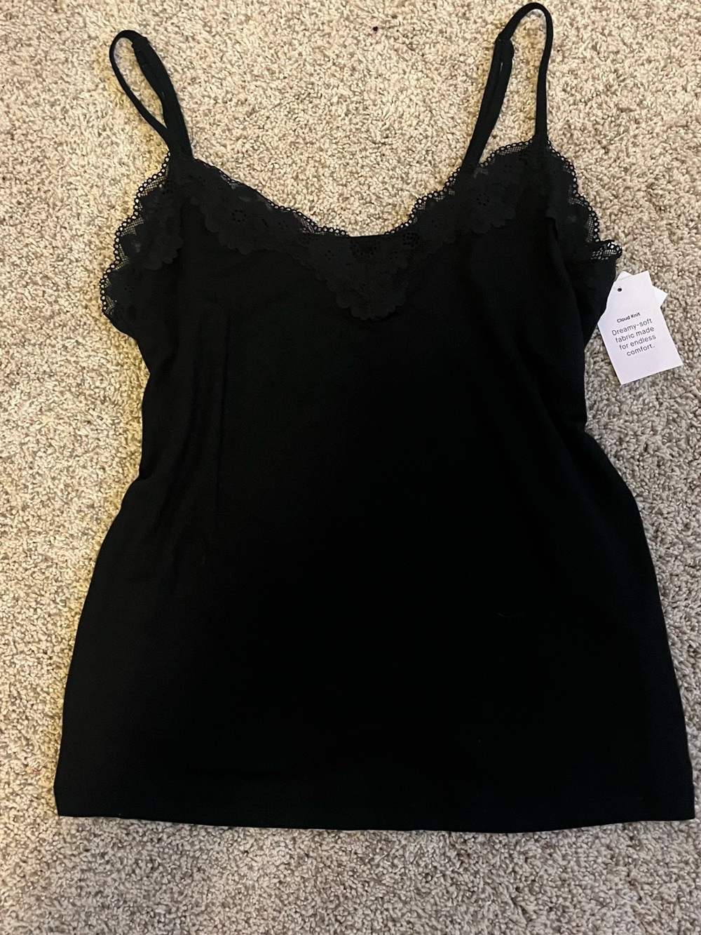 Auden Black Cloud Knit Lace-Trim Camisole NWT